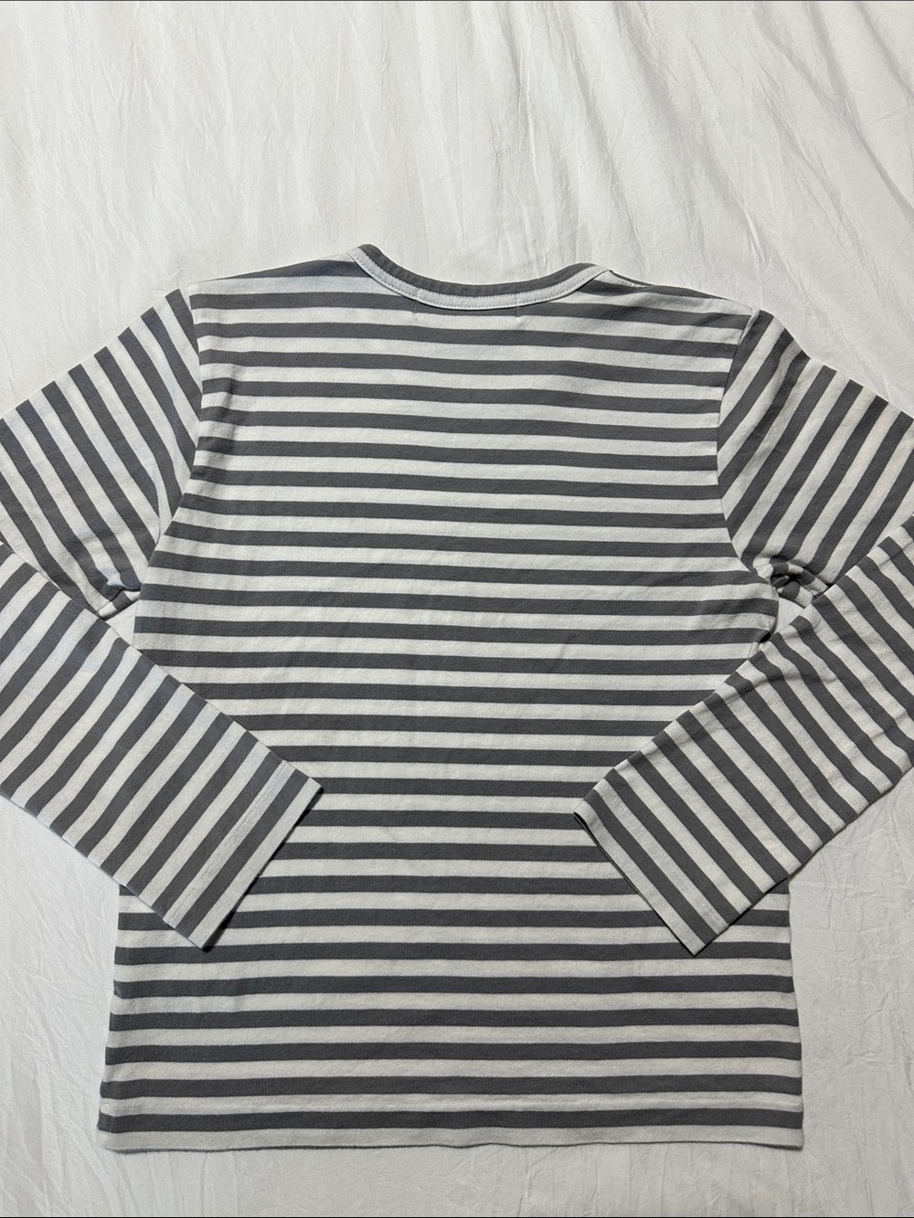 Comme des Garçons PLAY Gray & White Striped Long Sleeve Tee with Red Heart - Picture 4 of 8